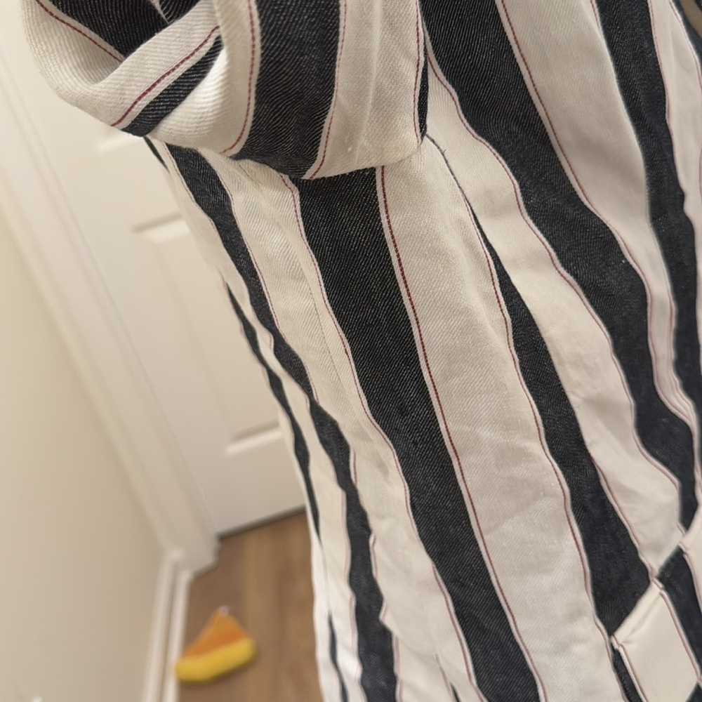 FRAME Bold Stripe Navy White Linen Blazer Sz 4 - Picture 12 of 16